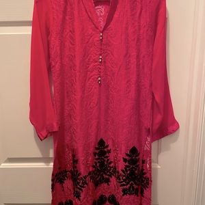 AGHA NOOR PINK BLACK EMBROIDERY SEQUINS SHIRT KURTA KAMEEZ S Perfect for Eid